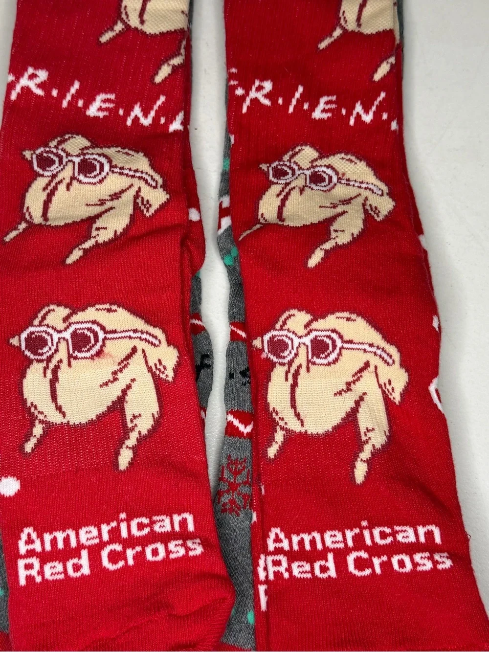 FRIENDS Men's Novelty Crew Socks - Red & Gray with Teal Accents